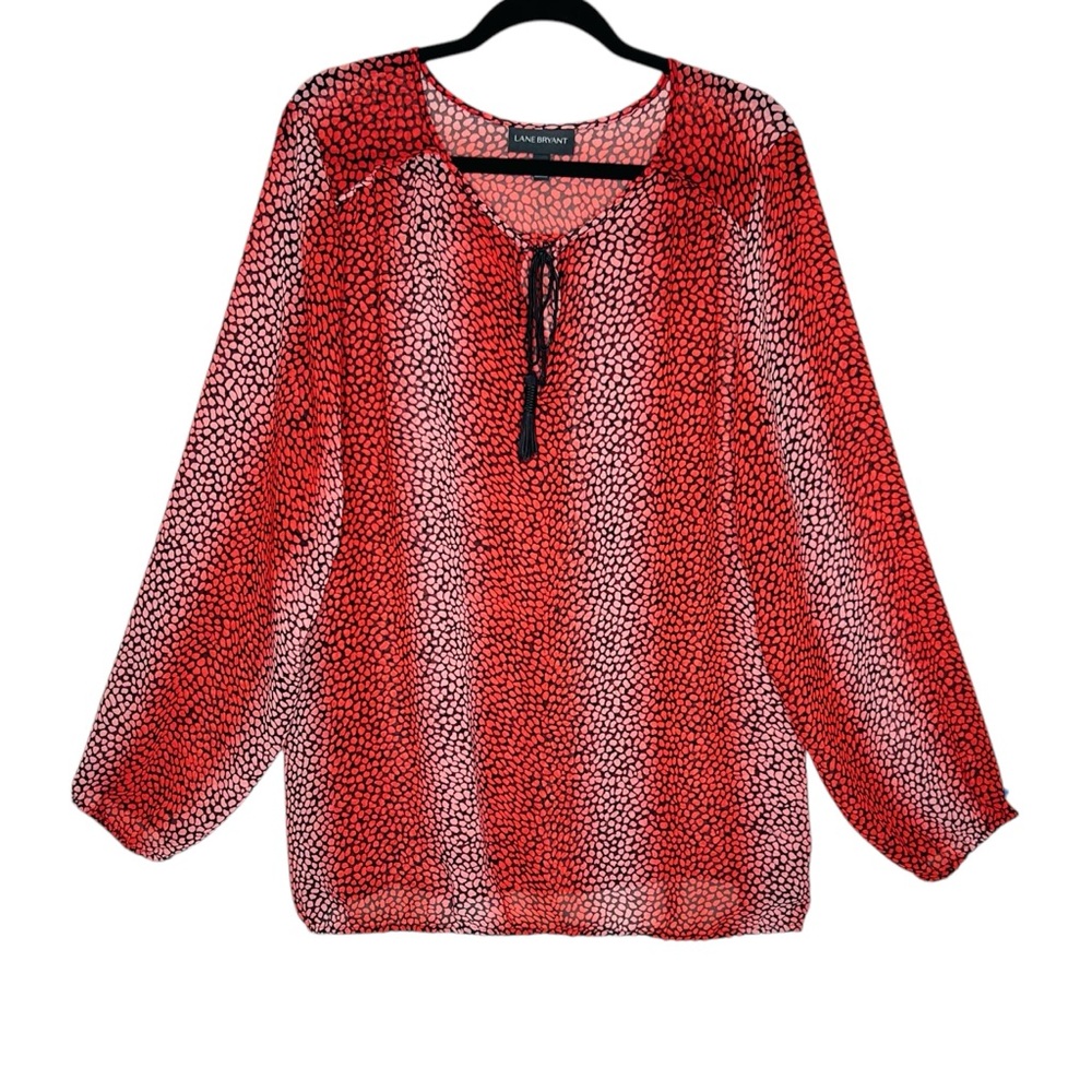 Sheer Tassel Blouse Plus 22-24 Multicolor Long Sleeve Top Boho Lane Bryant